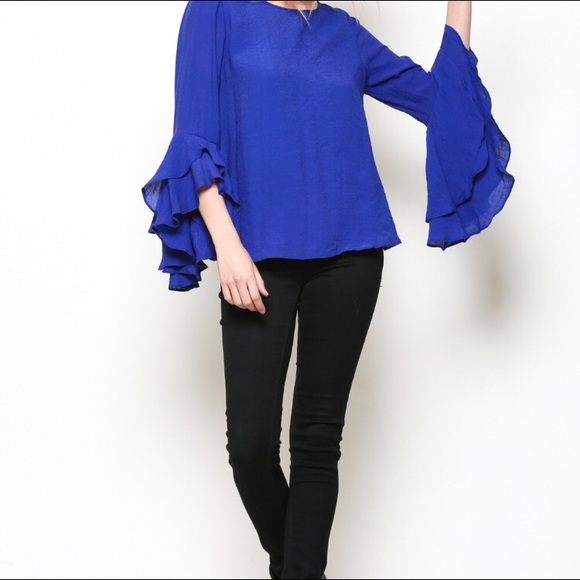 Ruffle Half Sleeve Blouse in White or Royal Blueπ - Picture 4 of 7